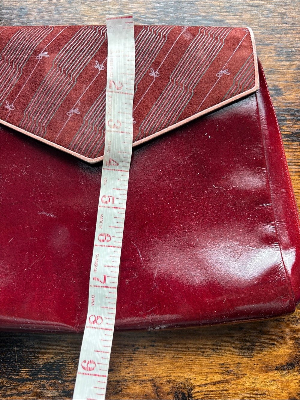 Linea Patent Leather Burgundy Envelope Crossbody with Contrast Trim - Picture 10 of 14